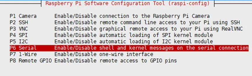 raspi-config Interfacing Options with Serial highlighted
