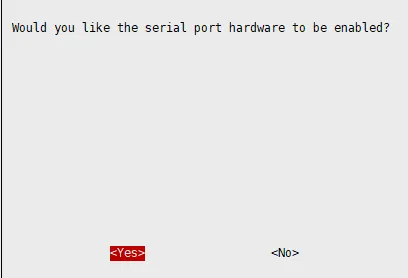 raspi-config dialog asking to enable serial hardware - select Yes