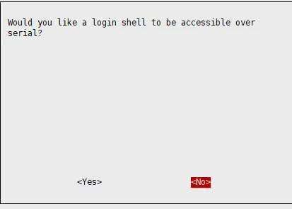 raspi-config dialog asking about login shell over serial - select No